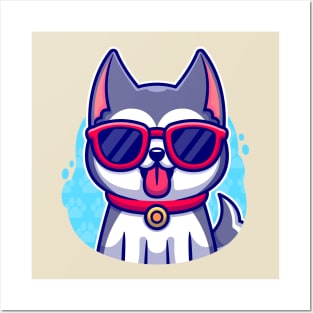 Cool Husky Dog Wearing Glasses Cartoon Posters and Art